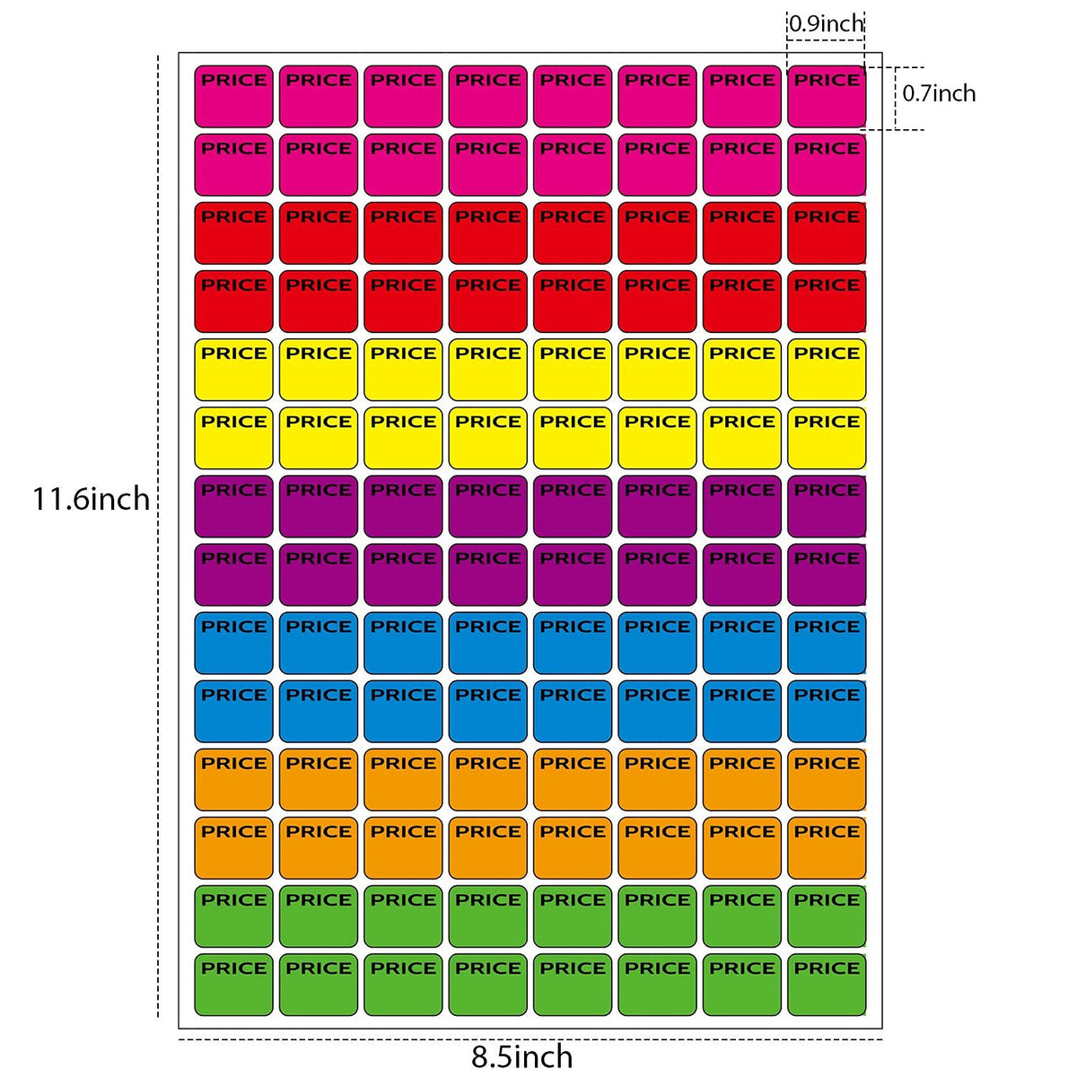 Boao neon-colored preprinted pricing labels for garage sales, yard sales, and sale events, featuring multi-color design.
