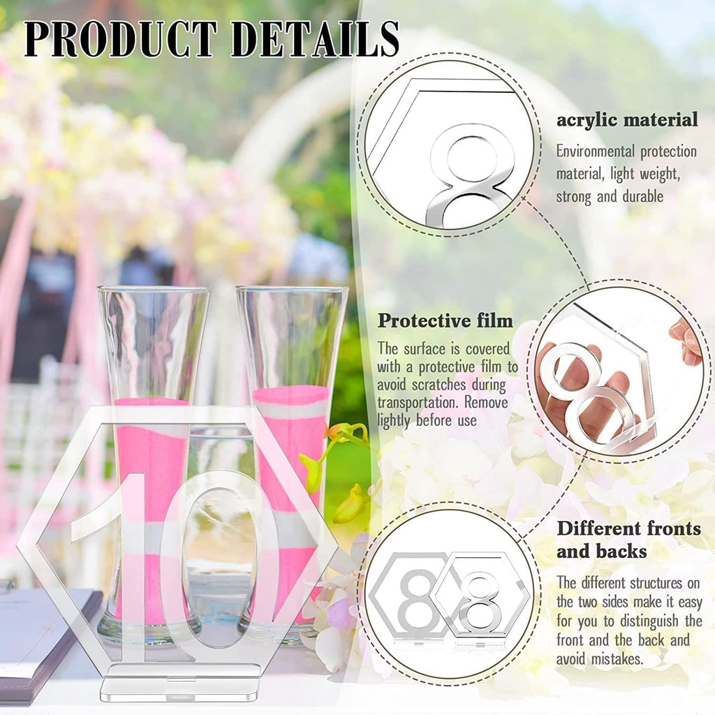 Table Numbers, Wedding Acrylic Standing Table Numbers with Holder Base for Wedding, Party, Events or Catering Decoration (Silver-40)