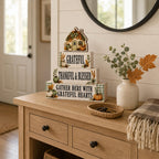 EXY 4 Pcs Pumpkin House Table Decor Fall Rustic Wooden Tiered Tray Decor Thanksgiving Pumpkin