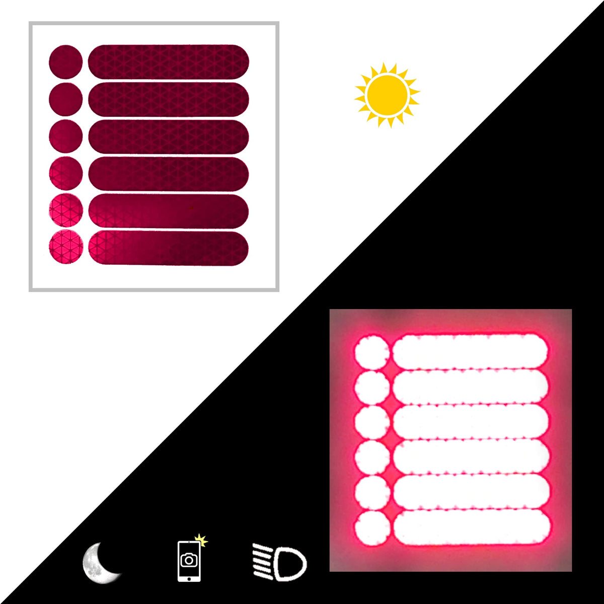 customTAYLOR33 High Intensity Grade Reflective Safety Decals/Stickers for Motorcycle, Bicycle, Snowboarding, Racing Helmets or Vehicles (Set of 2 (12 Strips & 12 Circles), Special Edition Hot Pink) Set of 2 (12 Strips & 12 Circles)