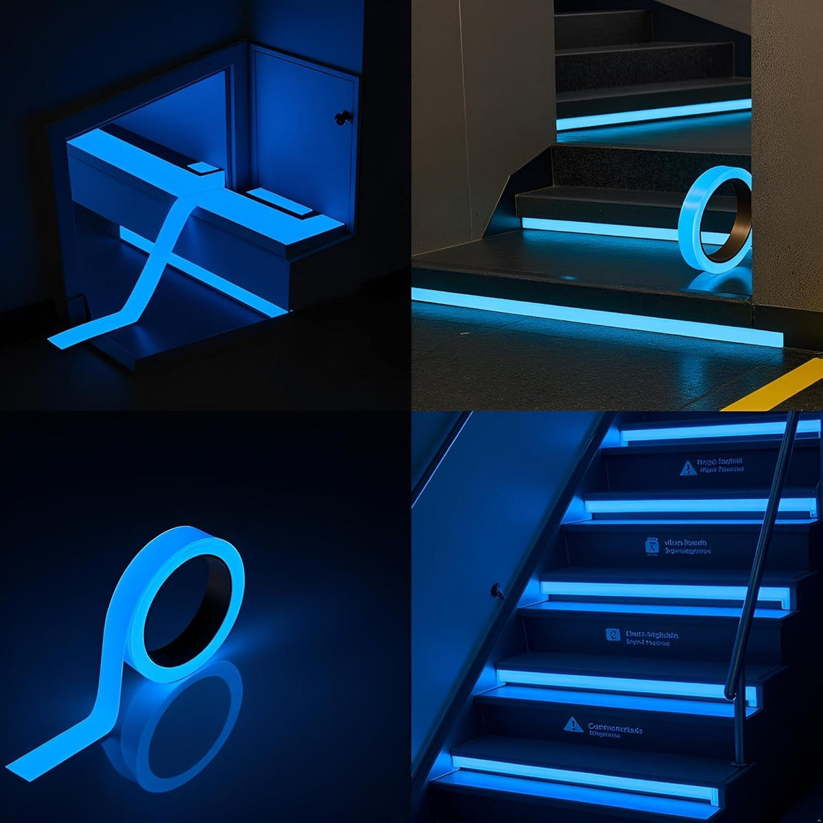 Glow in The Dark Safety Tape, Blue Fluorescent, Self-Adhesive Warning Strip for Stairs and Steps (9.8 FT)