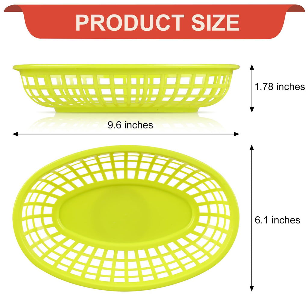 Ninsula Fast Food Baskets 6 Pack, Reusable Colorful Plastic Food Baskets, Oval 6.1 x 9.6 Inch Serving Basket for Food, Burgers, Fries, Sweets, Crisps, Picnics, Parties and BBQ