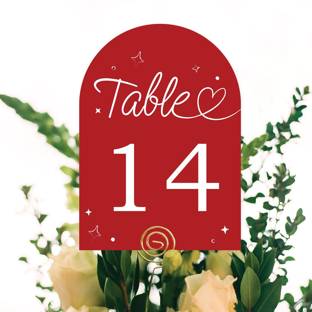 Big Dot of Happiness Wedding Hearts Cherry Red Table Numbers, Engagement and Anniversary Party Decor, Wedding Centerpieces, Double-Sided 5 x 7 inches Cards, Table Numbers - 1-20