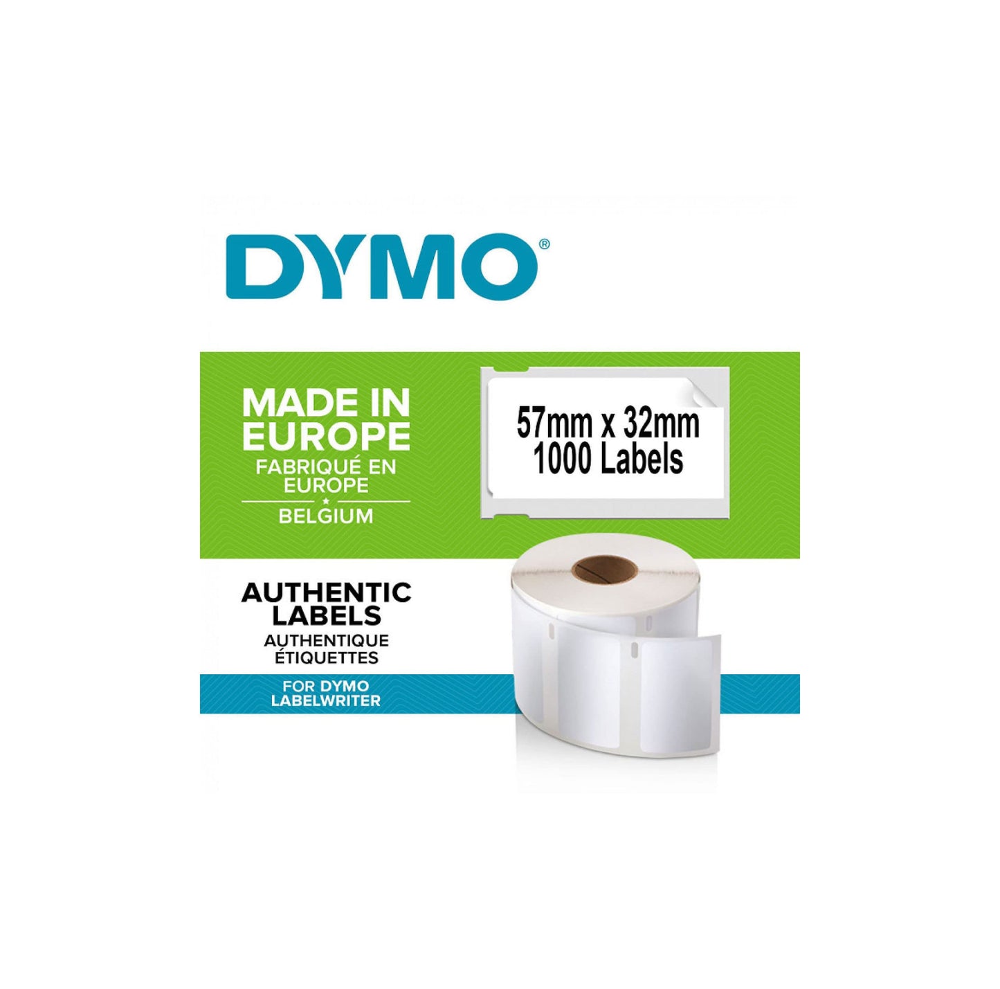 DYMO Authentic LabelWriter Multi-Purpose Labels | 57 mm x 32 mm | Self-Adhesive | Roll of 1000 | Easy-Peel Labels | for LabelWriter Label Makers | Made in Europe, White 32 x 57 mm 1 roll