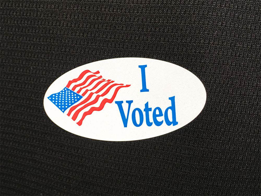I Voted Stickers with American Flag, 2 x 1 Inches, 500 Adhesive Labels - Patriotic Election Day Vote Stickers for Voter Locations and Polling Stations