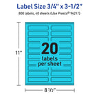 Avery Printable Rectangle Labels, Sure Feed Technology, 3/4" x 3-1/2", Bright Blue Labels, Print-to-The-Edge, Laser/Inkjet Printable, 800 Total, Great for Mailing 800 labels