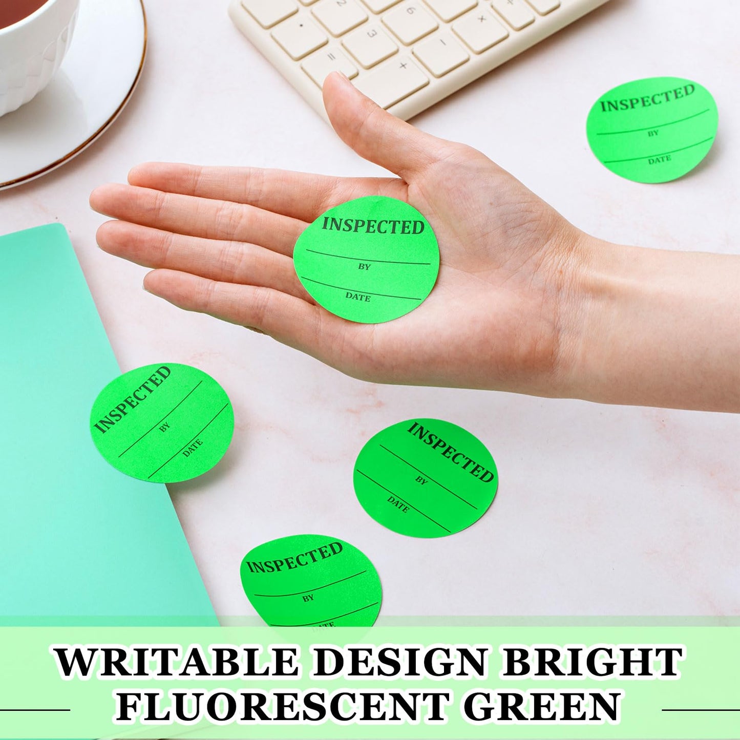 Gueevin 1000 Pcs Circle Inventory Labels QC Passed 2" Quality Control Inspected by Inventory Stickers Fluorescent Green Label Writable Handling for Shipping Control Organization