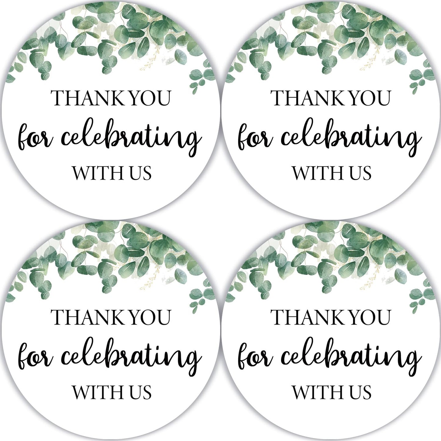 80 Pcs Greenery Thank You Stickers - Round Thank You Labels with Leaf Design for Wedding, Bridal Shower, Baby Shower and Party Favors
