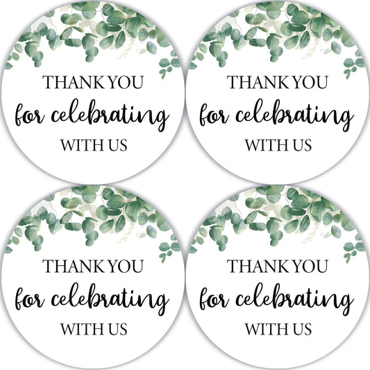 80 Pcs Greenery Thank You Stickers - Round Thank You Labels with Leaf Design for Wedding, Bridal Shower, Baby Shower and Party Favors
