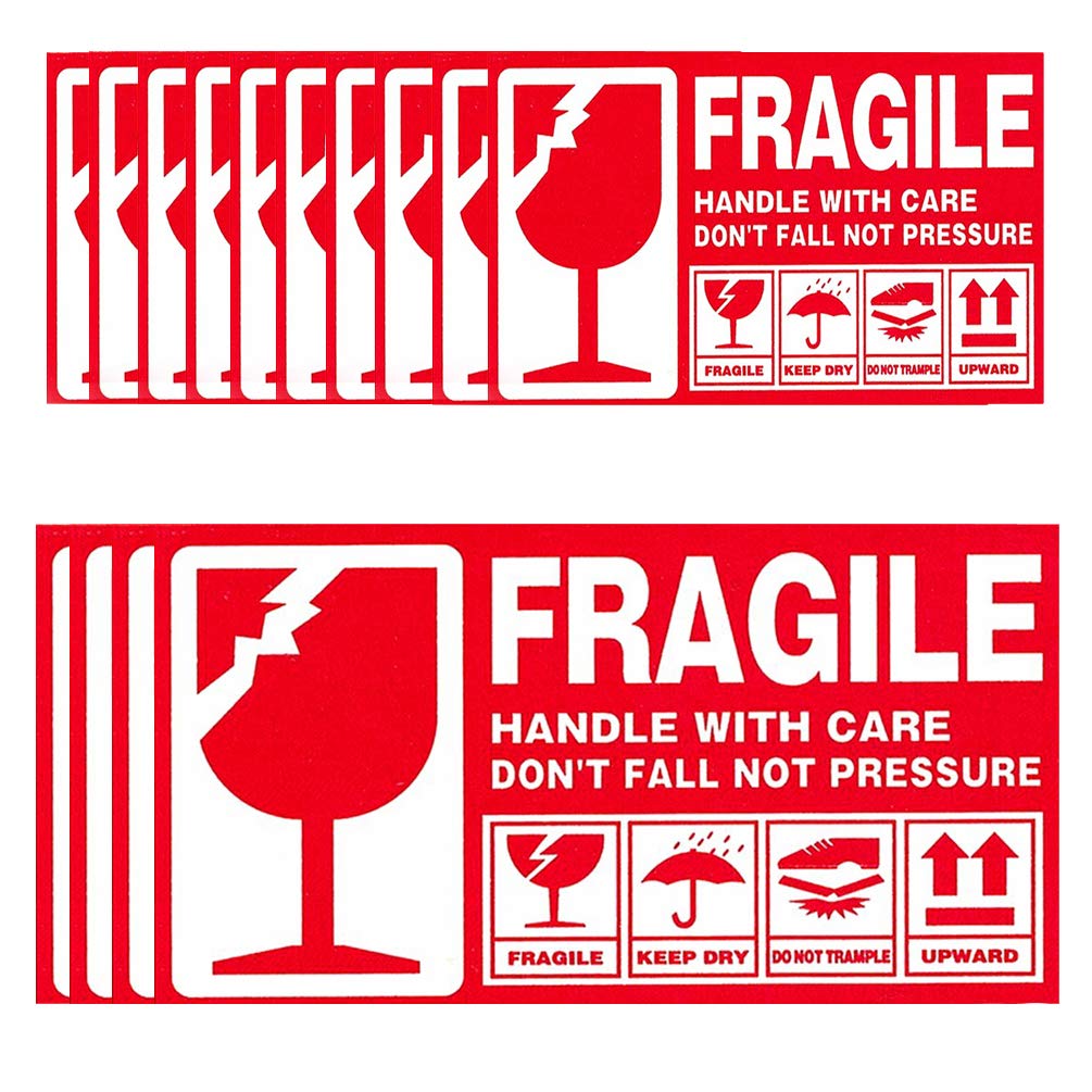 DFYOUHOME® 112 PCS Fragile Handle Warning Adhesive Label with Care Keep Dry Upward Do Not Trample for Packing Box Shipping Notice Red Stickers Large (6＂x 3-1/2＂) and Small (3＂x 2＂) Size