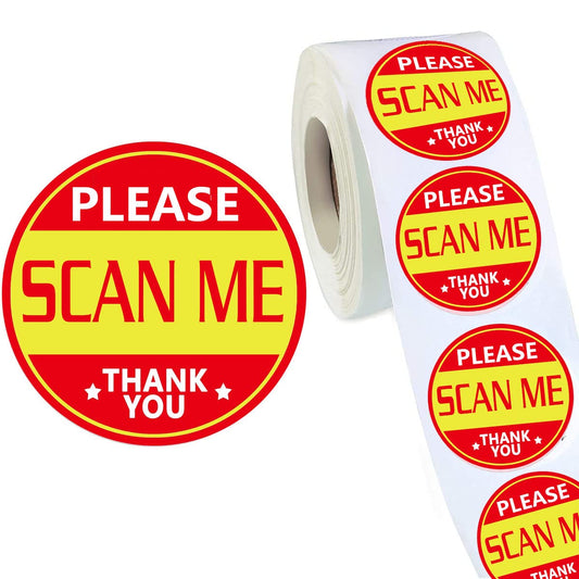 Please Scan Me Thank You Stickers Labels, 2 Inch Round Yellow and Red Warning Shipping Mailing Labels Thank You Stickers(500Pcs)