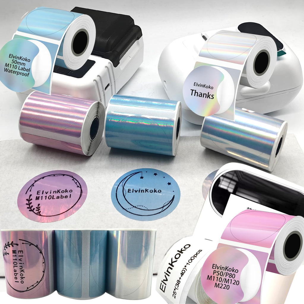 4Rolls M110 Thermal Label Round 50mm Holographic Circle Sticker Mix1