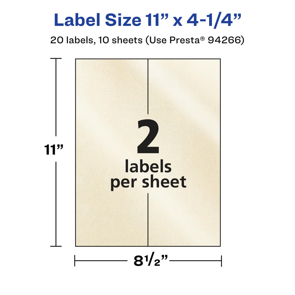 Avery® Pearlized Ivory Rectangle Labels, 11" x 4.25", 20 Pearlized Ivory Labels, Laser/Inkjet Printable 20 labels