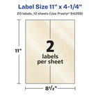 Avery® Pearlized Ivory Rectangle Labels, 11" x 4.25", 20 Pearlized Ivory Labels, Laser/Inkjet Printable 20 labels