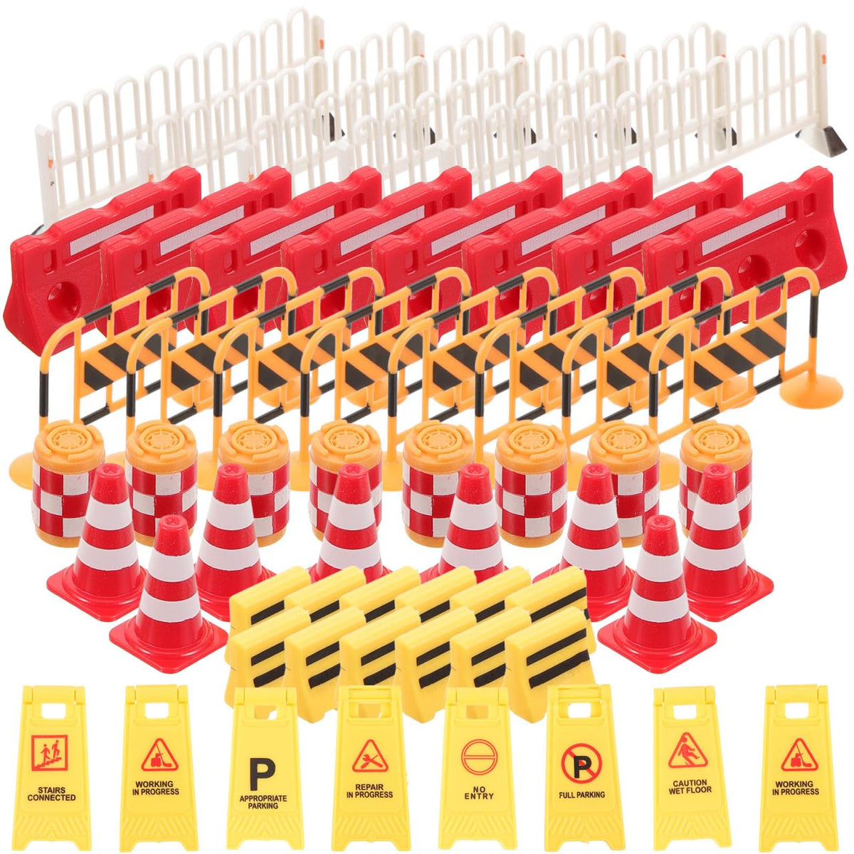 ibasenice 62PCS Mini Traffic Barricade Toy Construction Set – Realistic Plastic Road Signs & Cones for Kids’ Safety Learning, Dollhouse Street Play, Classroom STEM Education