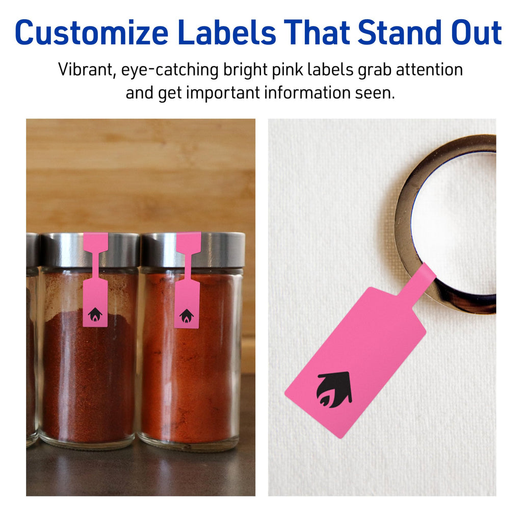 Avery® Printable Barbell Labels, Sure Feed® Technology, 1/2" x 2-1/2", Bright Pink Labels, Laser/Inkjet Printable, 900 Total, Great for Jewelry Merchandising and Cord Identification 900 labels