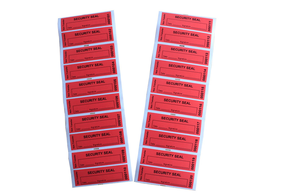 TamperSeals Group - 100pcs Non Transfer Tamper Evident Security Warranty VoidOpen Labels/Stickers/Seals for The Reusable Package and Expensive Surface (Red, 1 x 3.35 inches, Serial Numbers) Red