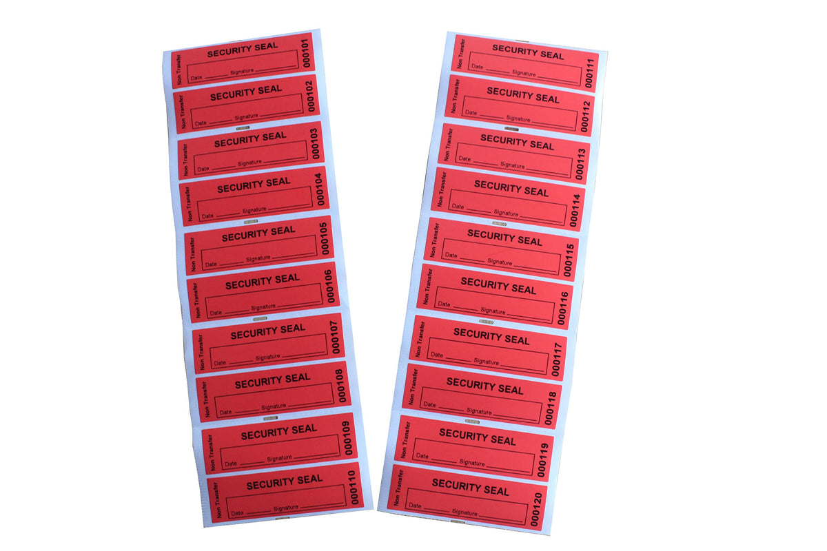 TamperSeals Group - 100pcs Non Transfer Tamper Evident Security Warranty VoidOpen Labels/Stickers/Seals for The Reusable Package and Expensive Surface (Red, 1 x 3.35 inches, Serial Numbers) Red