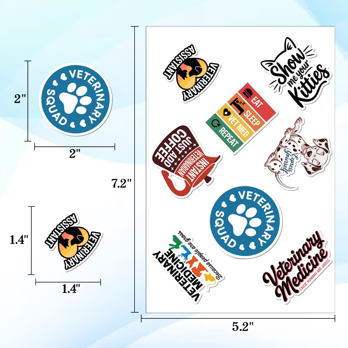 64pcs Veterinary Stickers - Cute Animal Care Vinyl Decals Pack for Vets, Students & Pet Lovers - Perfect for Phone Cases, Laptops, Luggage, Picnic Crafts, and Daily Decoration