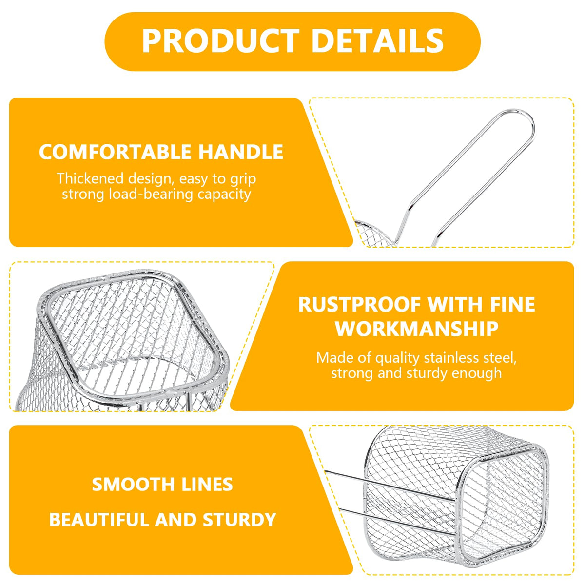 12 Pcs Mini Square Fry Basket Bulk Stainless Steel French Fry Holder Food Baskets for Serving Fryer Container with Handle Reusable Small Deep Fryer Holder for Home Kitchen Decor (Silver)