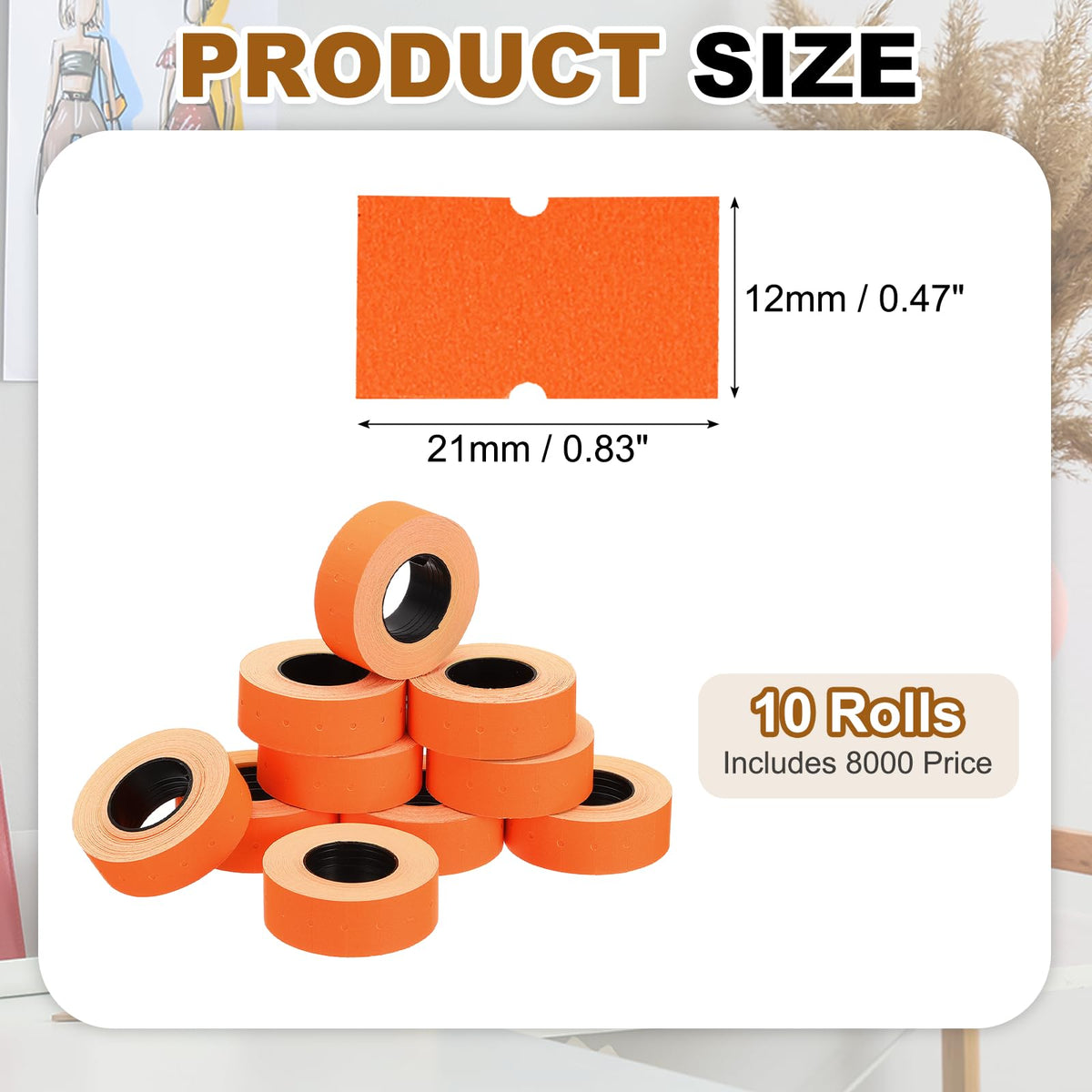 PATIKIL Pricing Labels Price Gun Labels Self-Adhesive 10 Rolls 8000pcs Orange 8000