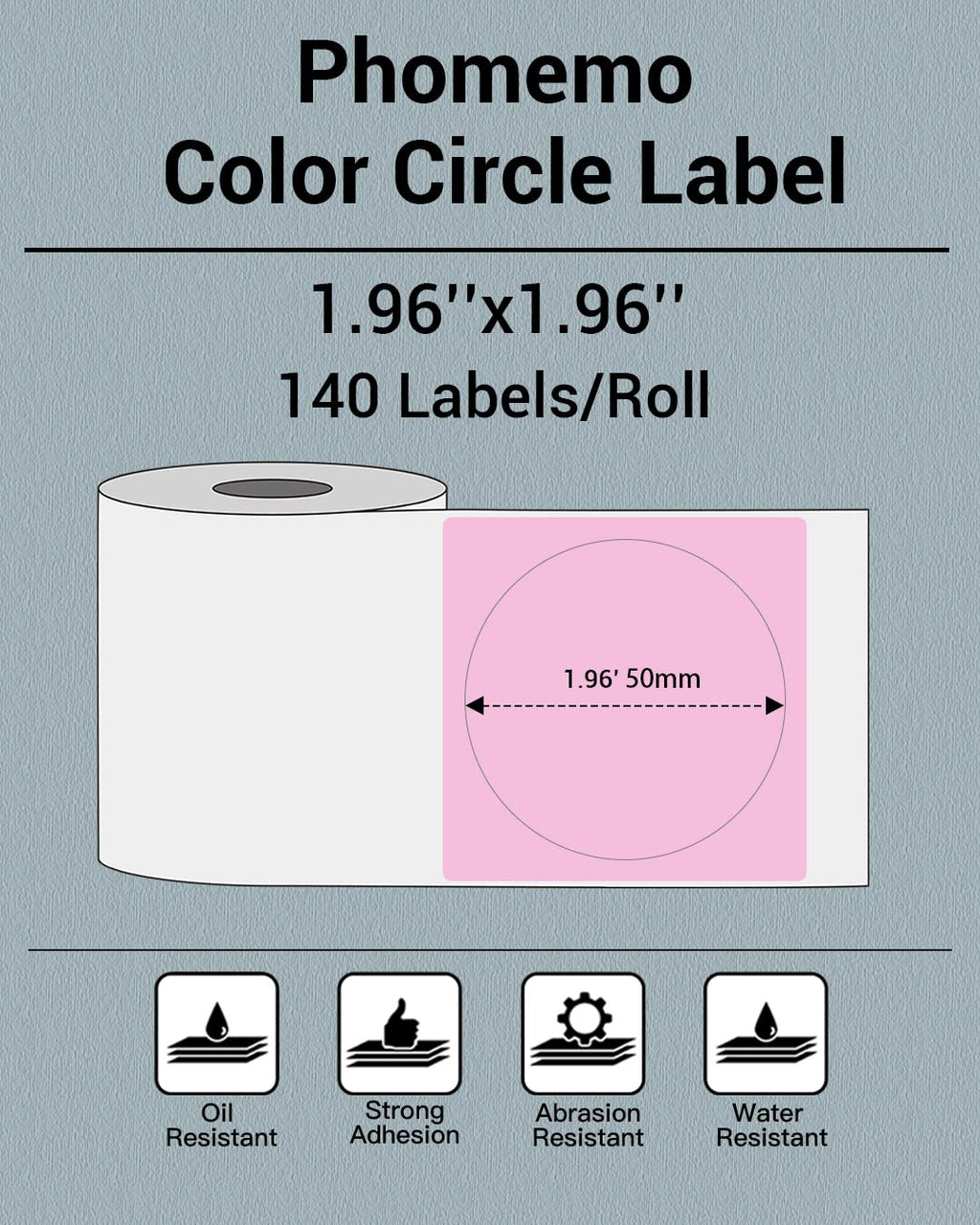 Phomemo Pink Round Thermal Labels,1.96", for M110/M100/M220/M108, 140PCS 1.96" x 1.96"