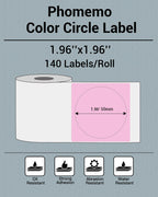 Phomemo Pink Round Thermal Labels,1.96", for M110/M100/M220/M108, 140PCS 1.96" x 1.96"