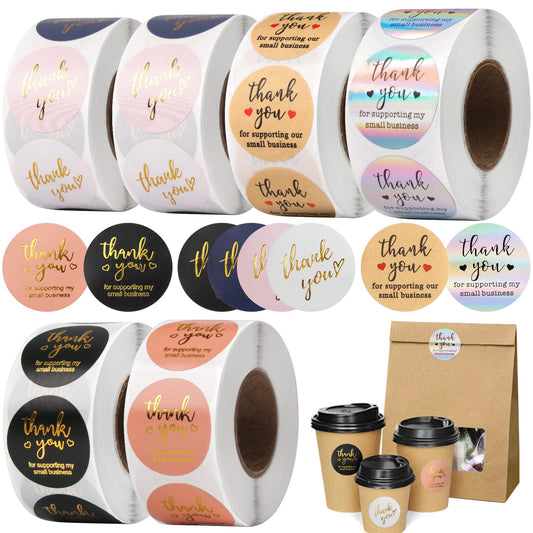Thank You Stickers Small Business - 6 Rolls 3000 Pieces Thank You for Supporting My Small Business Stickers Labels for Envelopes, Bubble Mailers and Gift Bags Packaging, 1 Inch，500 Pieces Each Roll 1 Inch Thank You Stickers 6