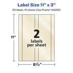 Avery® Pearlized Ivory Rectangle Labels, 11" x 3", 20 Pearlized Ivory Labels, Laser/Inkjet Printable 20 labels