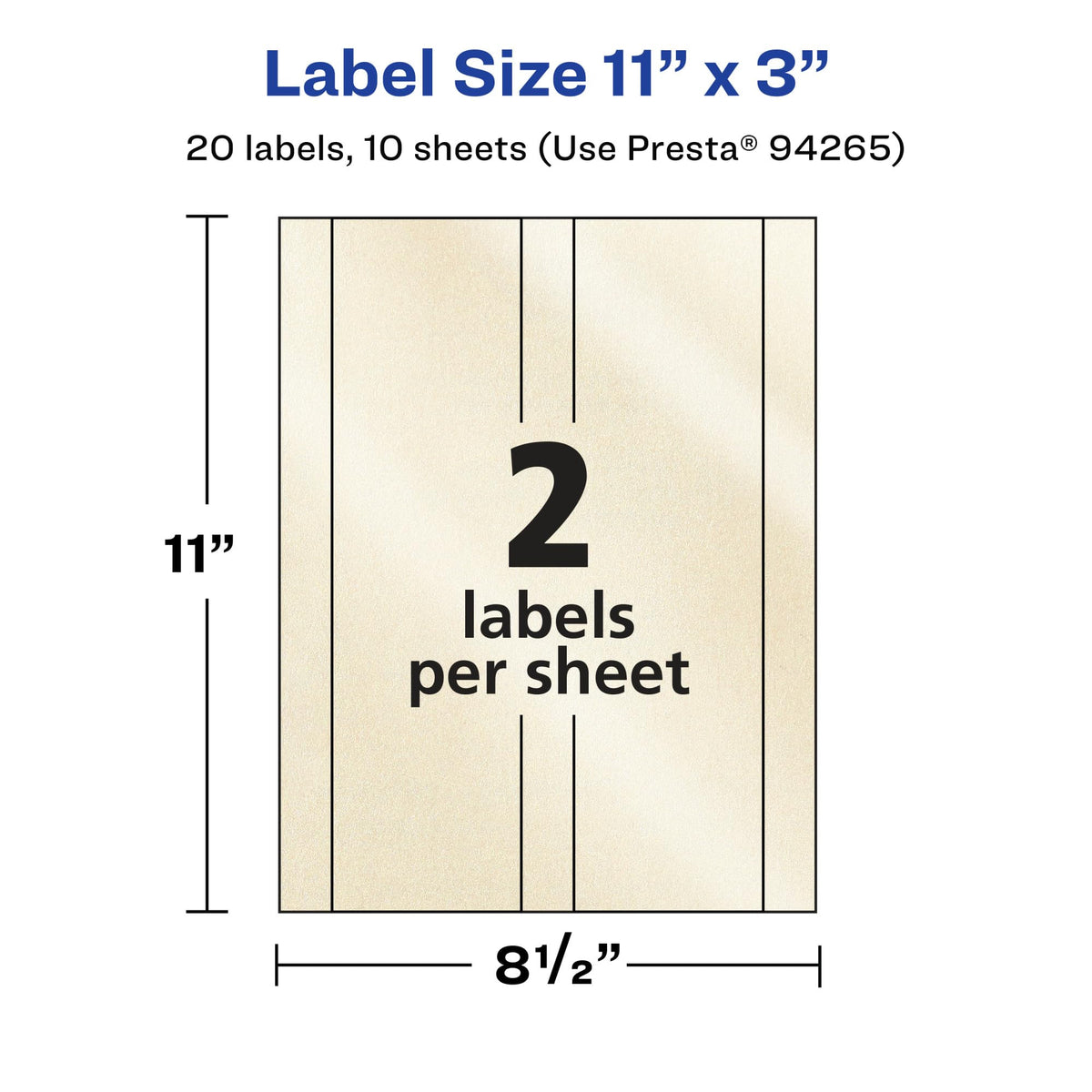 Avery® Pearlized Ivory Rectangle Labels, 11" x 3", 20 Pearlized Ivory Labels, Laser/Inkjet Printable 20 labels