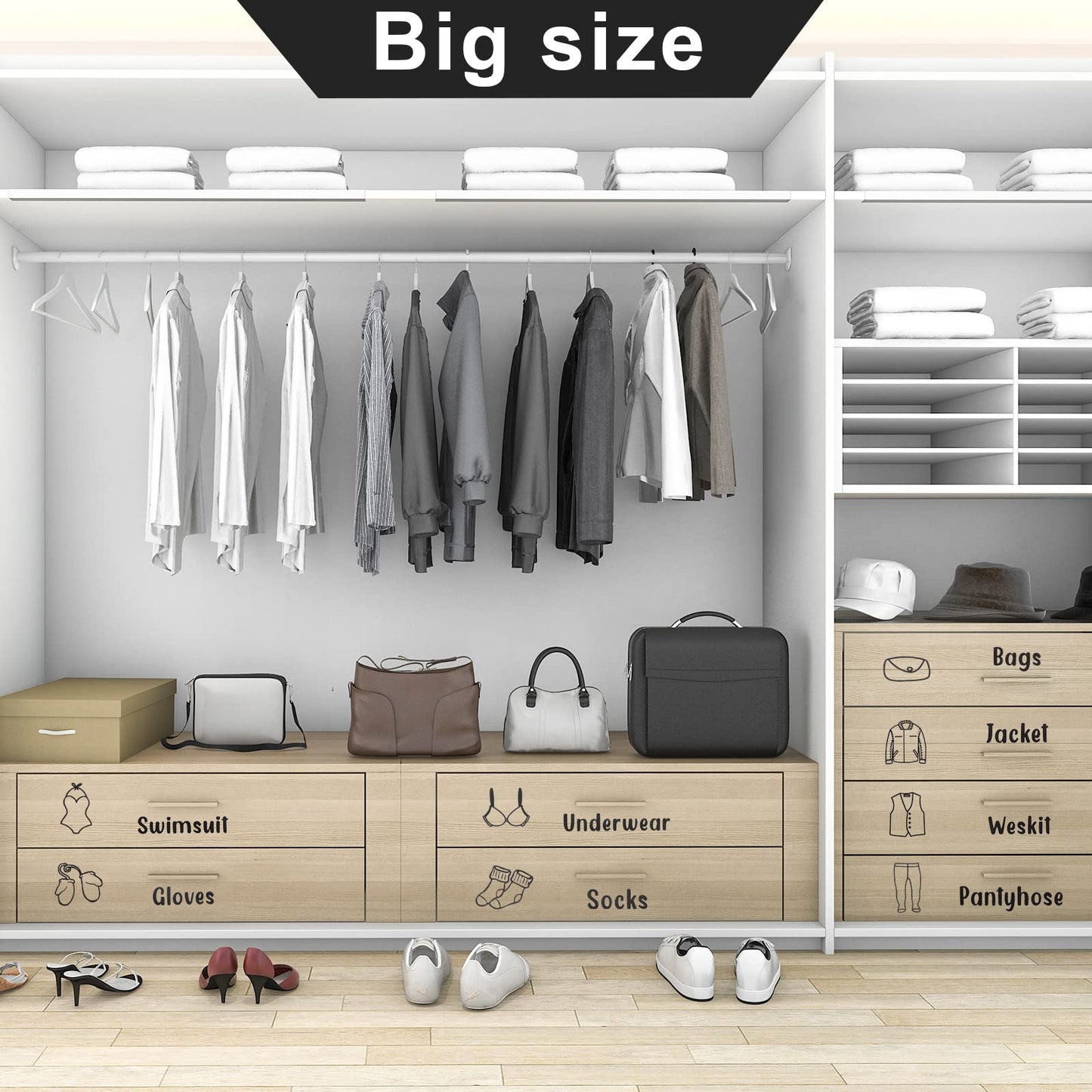 Spakon 9 Sheets Dresser Clothing Labels Removable Drawer Clothes Design Decals Wardrobe Decorative Bedroom Clothes Drawer Stickers for Organizing Decoration