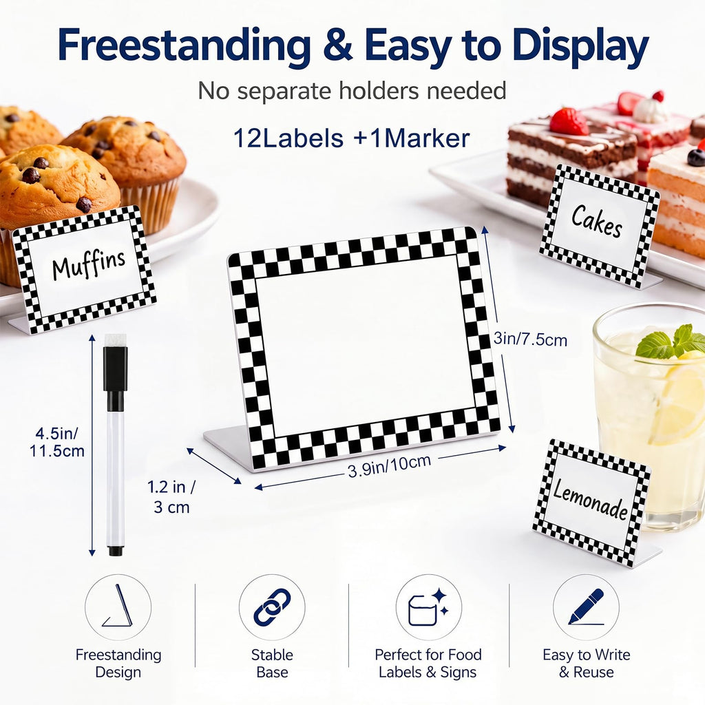 12 Pack Race Car Party Food Label with Marker Reusable Table Card Racing