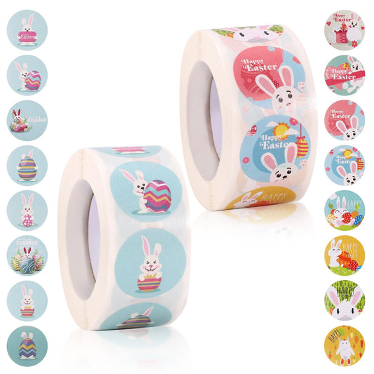 1000pcs Easter Stickers, 1 Inch Diameter Bunny Rabbit Stickers Cute Rabbit Easter Egg Happy Easter Sticker Seals Decals for Scrapbooking Envelope Cards Gift Decorations Supplies
