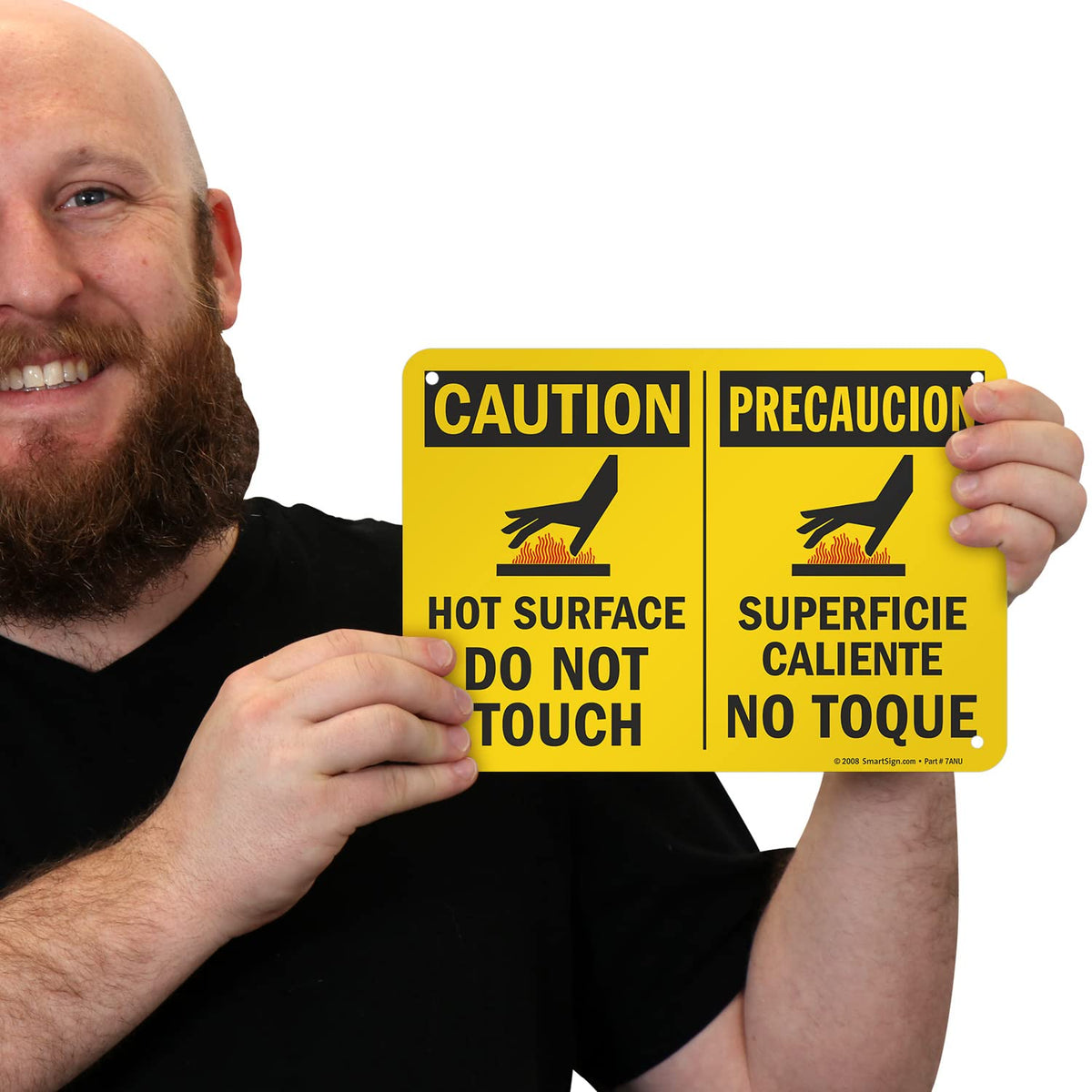 SmartSign - U9-1792-NA_7x10 "Caution - Hot Surface, Do Not Touch" Bilingual Sign | 7" x 10" Aluminum Black/Red on Yellow