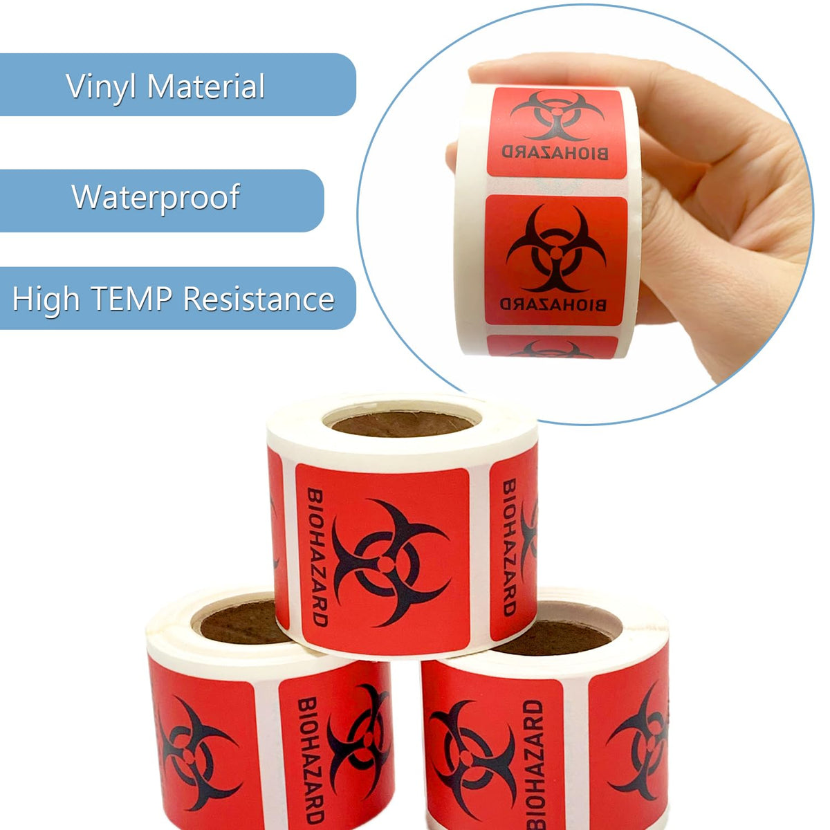 Biohazard Danger Safety Warning Label - 2"x 2" Waterproof Self Adhesive Decal Sign Sticker, High TEMP Resistance (250 PCS/Roll)