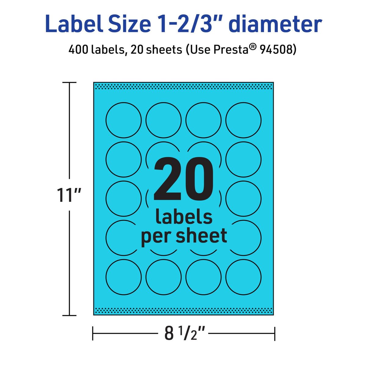 Avery Printable Round Labels, Sure Feed Technology, 1-2/3" Diameter, Bright Blue Labels, Print-to-The-Edge, Laser/Inkjet Printable, 400 Total, Great for Stickers and Candles 400 Labels