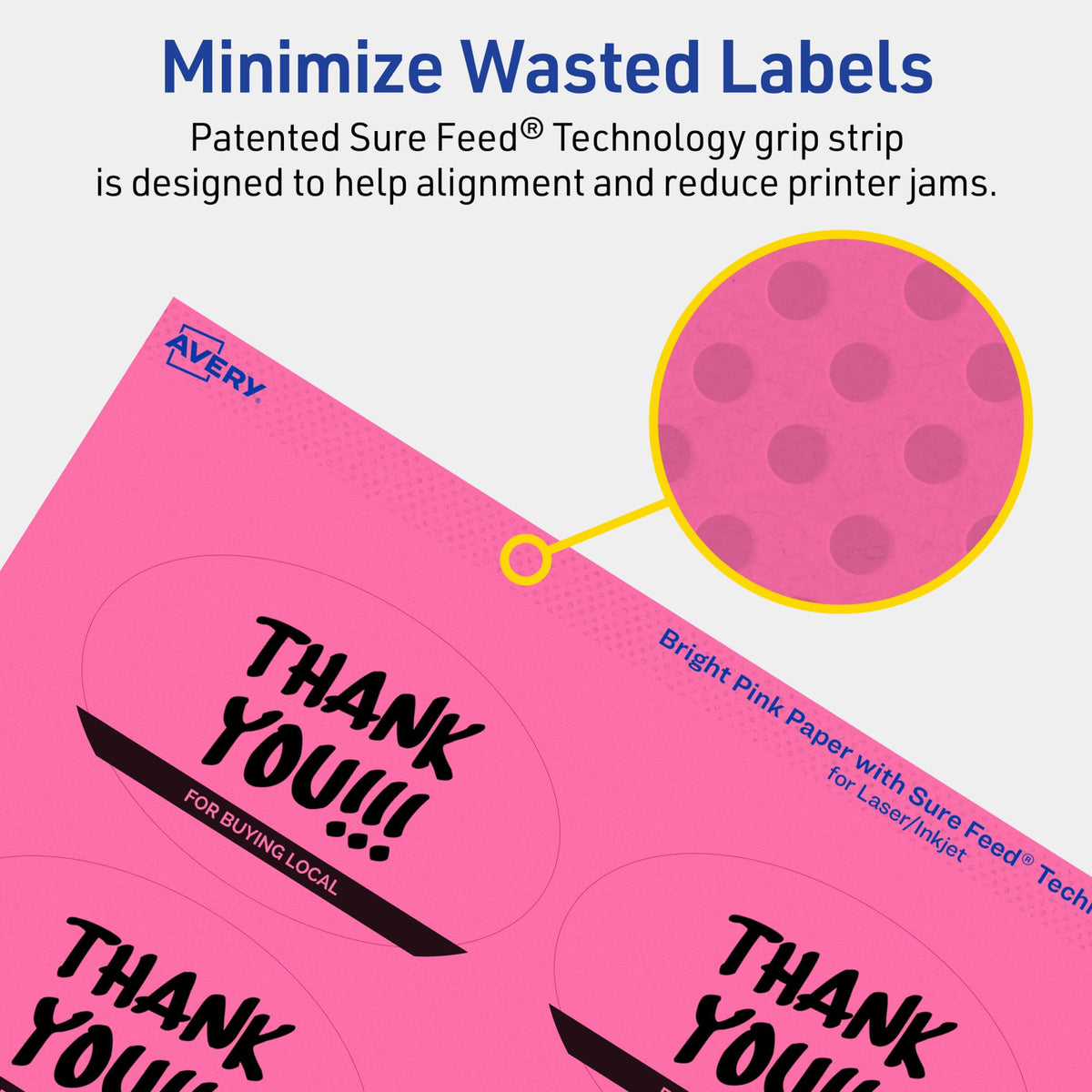 Avery® Printable Oval Labels, Sure Feed® Technology, 2" x 3-1/3", Bright Pink Labels, Print-to-The-Edge, Laser/Inkjet Printable, 160 Total, Great for Soaps and Candles 160 labels