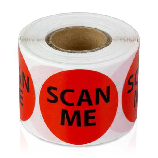 300 Labels, 1 Roll - SCAN ME Stickers - 1.5 inch, Circle Dot Red Stickers - SCAN ME Labels (Red/Black) Tracking Updates Labels 300 Labels