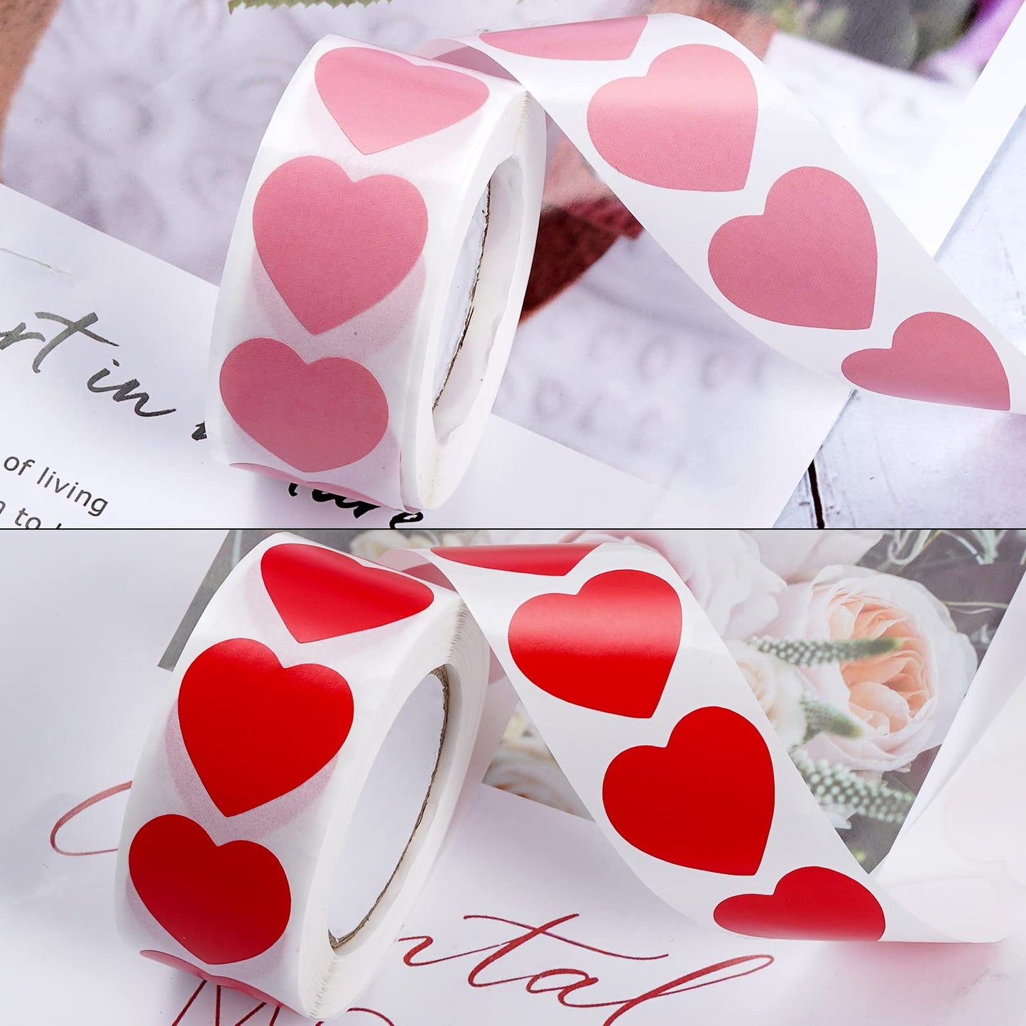 Dxhycc 1000 Pieces Heart Stickers Red Pink Heart Shaped Sticker Labels Valentine's Love Decorative Stickers for Valentine's Day, Wedding, Mother‘s Day, Gifts Decoration