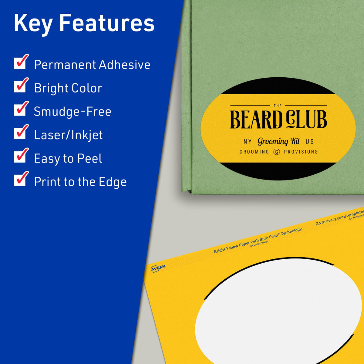 Avery Printable Oval Labels, Sure Feed Technology, 4" x 6", Bright Yellow Labels, Print-to-The-Edge, Laser/Inkjet Printable, 40 Total, Great for Packaging and Candles 40 labels