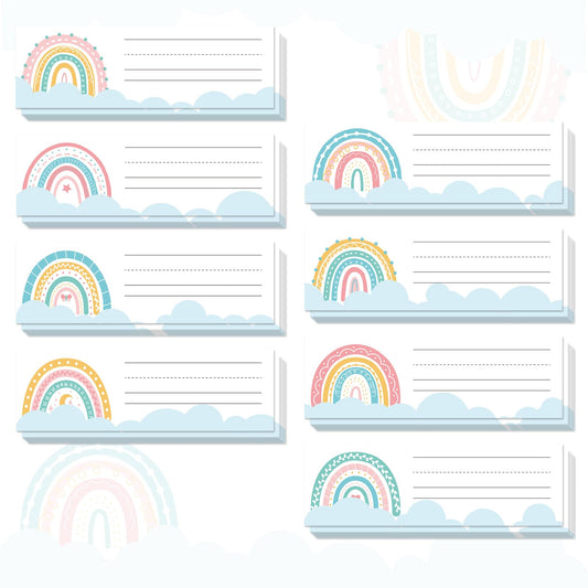 48Pcs Boho Magnetic Dry Erase Labels Assorted Rainbow Cloud Name Tag Magnets Cute Magnetic Label Sticker Writable for School Whiteboard Classroom Home Office Fridge,1.5 x 4.7 Inch