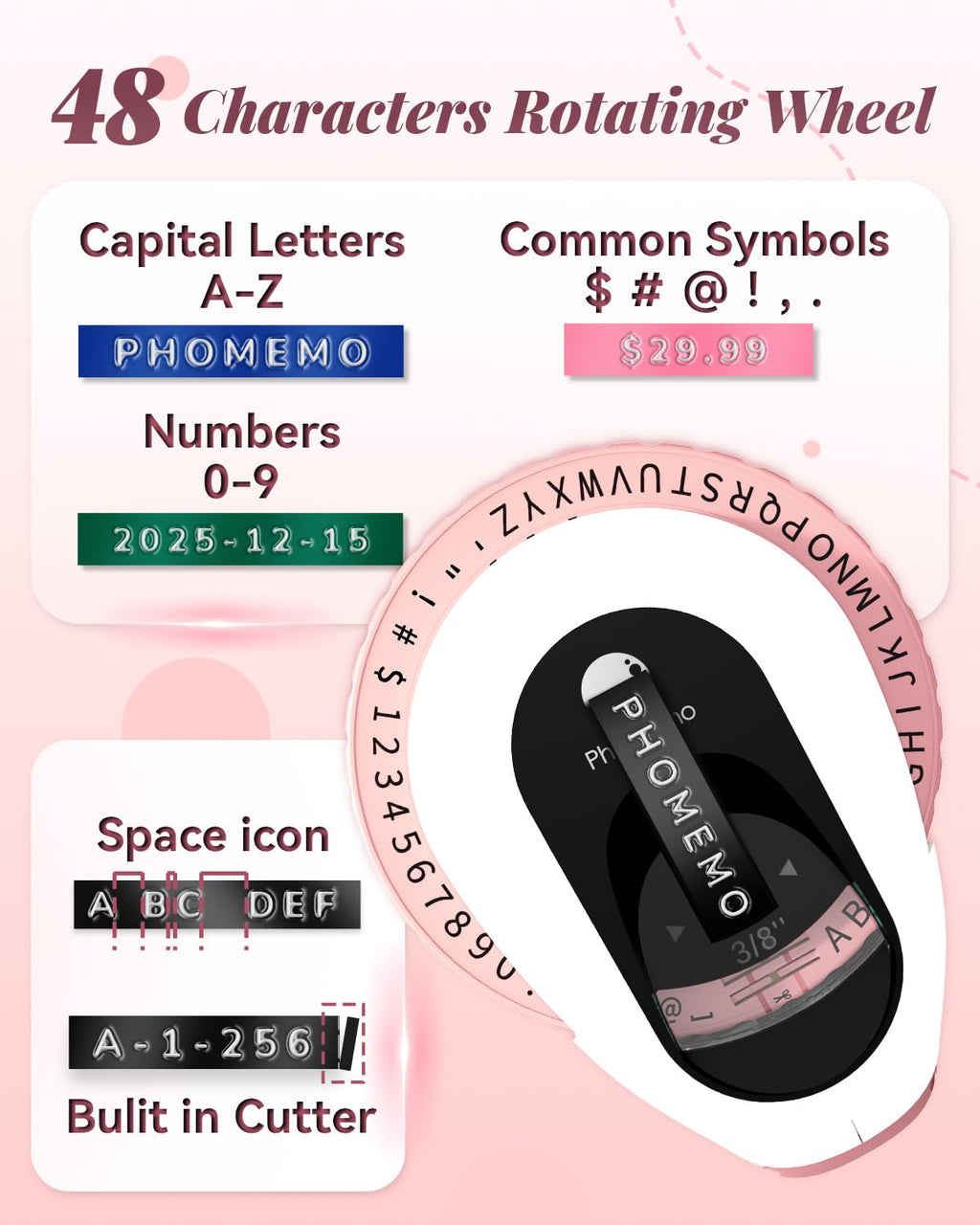 Phomemo Embossing Label Maker with 6 Tapes, Vintage Embossed Label Maker Pink