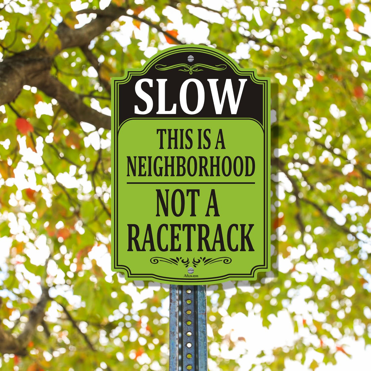 Slow This is A Neighborhood Not A Racetrack Signs 18x12 inches Metal Reflective Rust Aluminum UV Protected Waterproof Sturdy Easy Mounting Outdoor Use 2 Pack