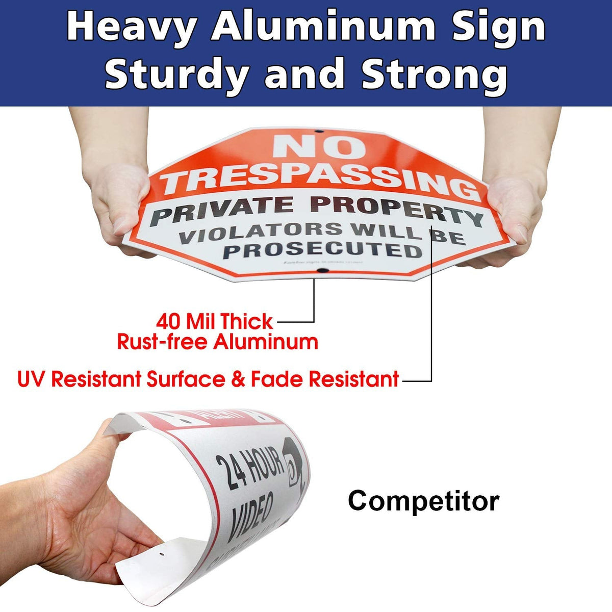 Faittoo 4 Pack 12 x 12 Inches Octagon Heavy Duty Aluminum No Trespassing Signs, Private Property Violators Will Be Prosecuted, Red, Reflective, Easy to Mount, Weather Resistant Red - 4 Pack