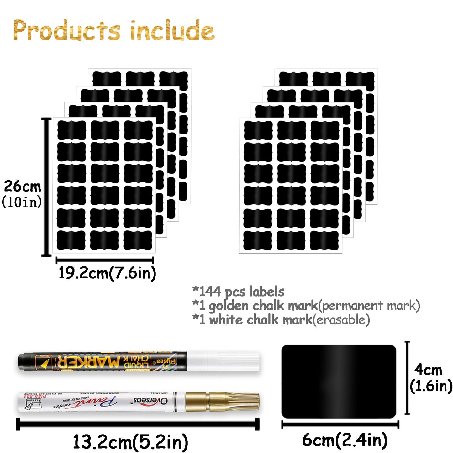 Chalkboard Labels, 144 Pcs Waterproof Reusable Chalk Stickers with Erasable Chalk Marker for Jars, Storage Bins, Kitchen, Parties, Weddings, Craft Rooms 144 PCS, Wavy Shape