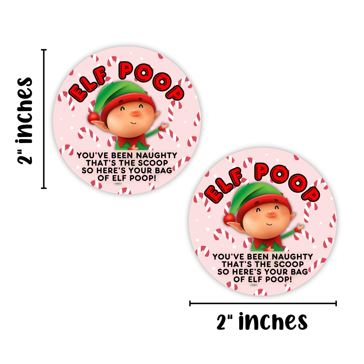 Elf Poop Christmas Chocolate Chips in a Bag Gag Gift Sticker Labels | 40 pk 2” Circle Stocking Stuffer Candy Grouch Pills Magical Reindeer Food Sack