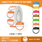 7000 Pcs 1 Inch Risepekt Removable Day Dots Food Labels (Monday-Sunday)