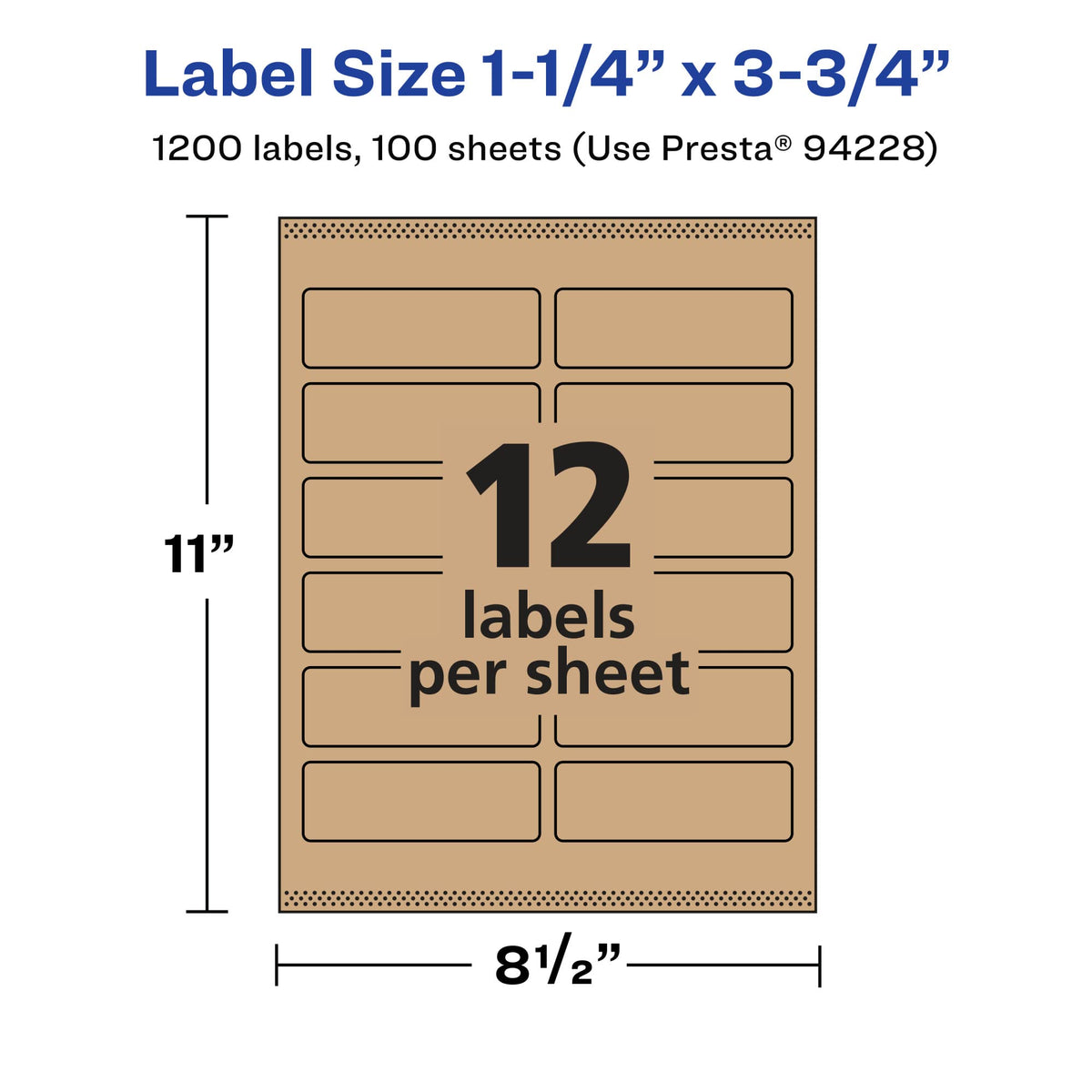 Avery® Kraft Brown Rectangle Labels, Sure Feed® Technology, 1.25" x 3.75", 1,200 Kraft Brown Labels, Print-to-The-Edge, Laser/Inkjet Printable 1,200 labels