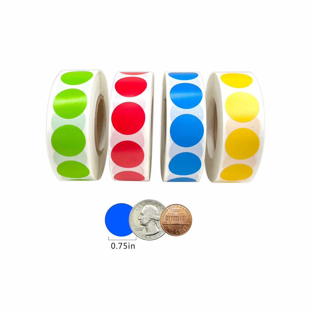 4000PCS 3/4" Round Color Coding Dot Stickers,4 Bright Color Circle Labels 4colors 4 Rolls-4000PCS