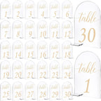 Ragyzity 4 x 6 Inch 30 Sets Acrylic Gold Table Numbers, Gold Printed 1-30 Signs with Stands Calligraphy Clear Table Number Display Stand for Wedding Reception Party Centerpieces Decor